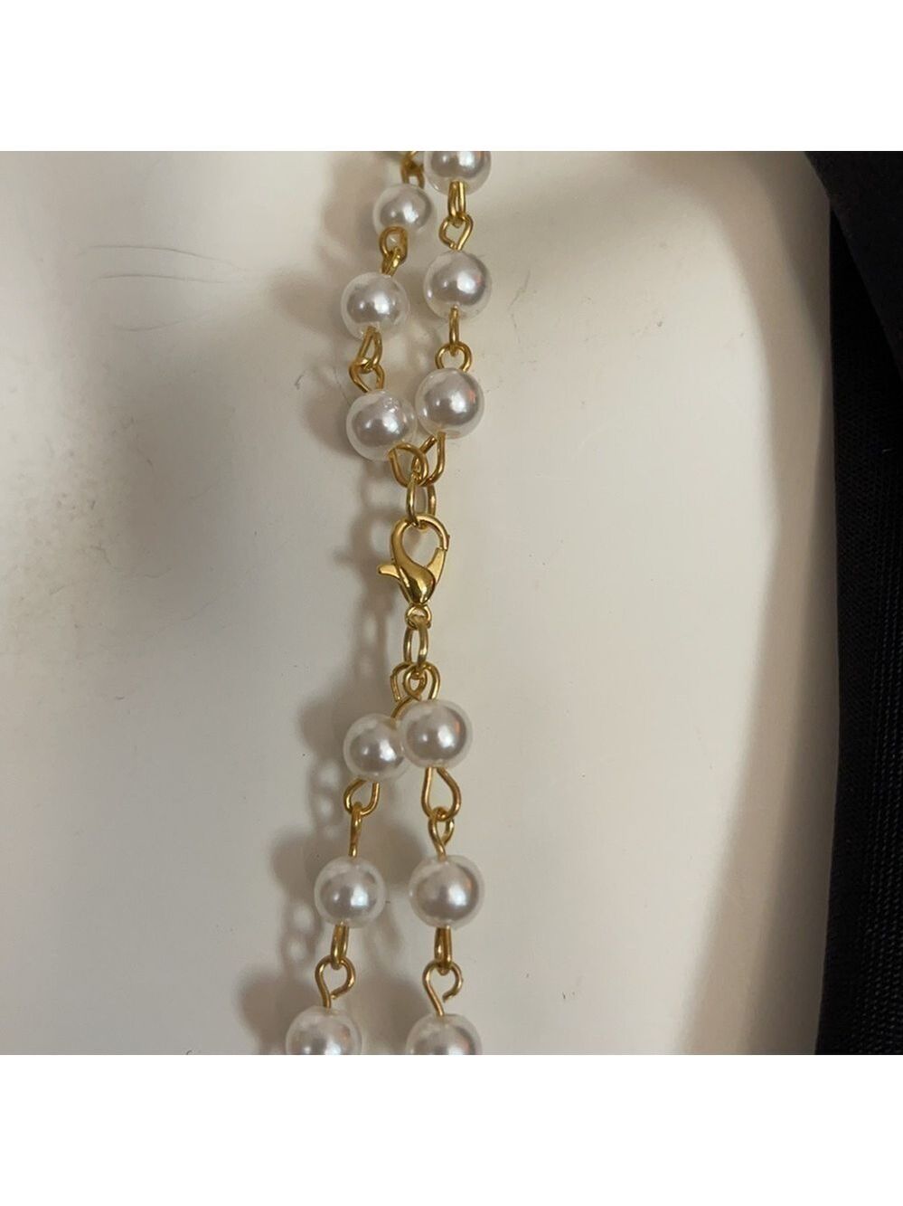 DUAL STRAND PEARL FLOWER NO.5 CHARM STATEMENT NECKLACE QUIET LUXURY COQUETTE - Picture 6 of 6